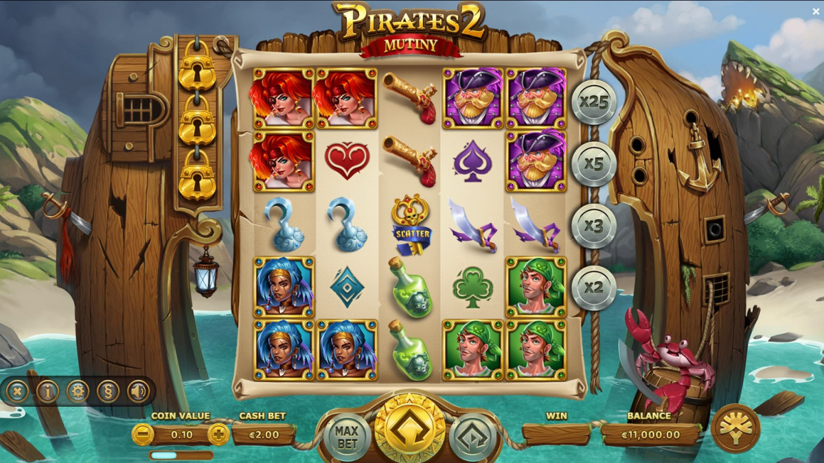Онлайн слоты «Pirates 2 Mutiny» в казино Vulcan Platinum